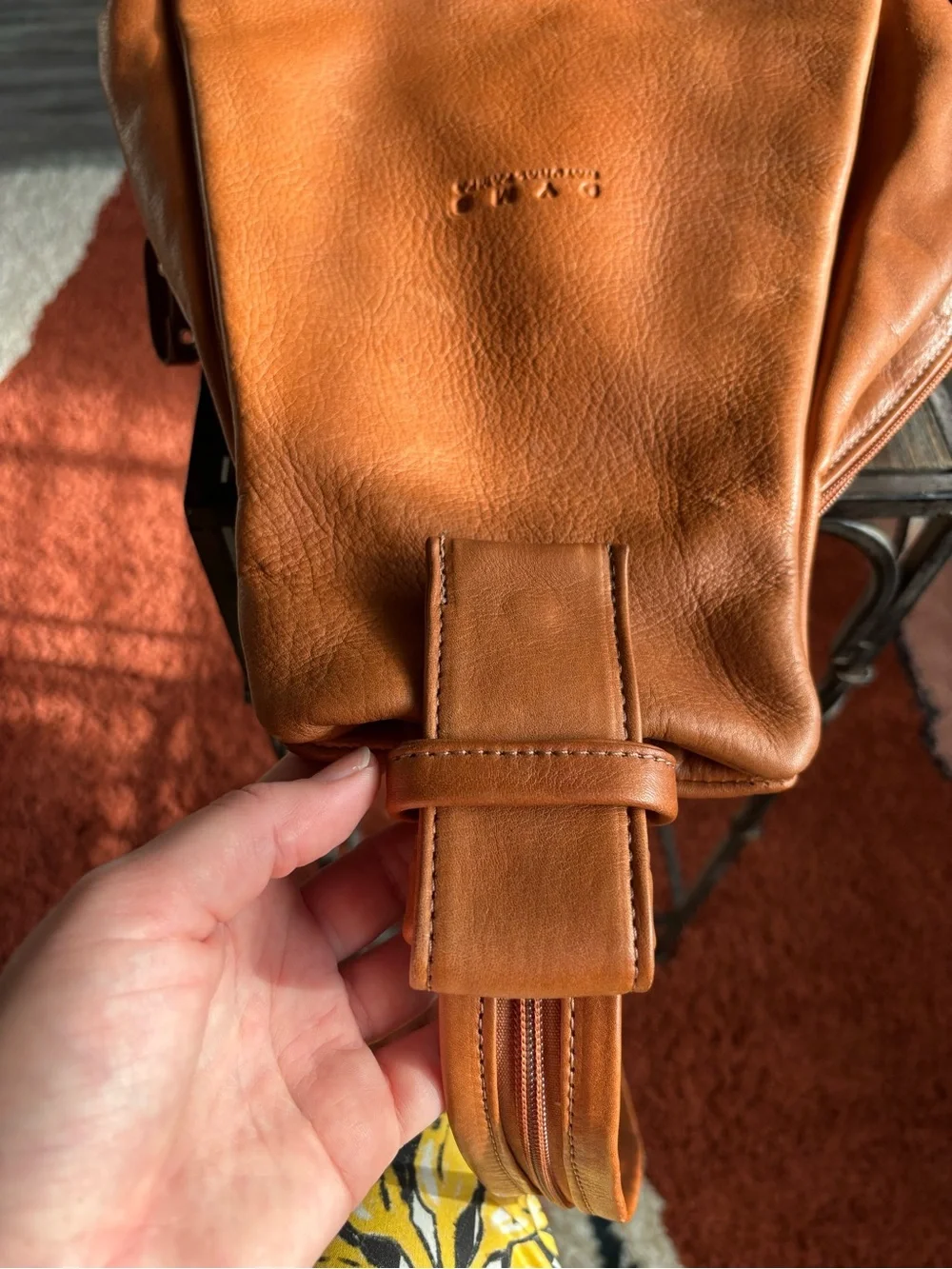 Leather Backpack Tote in Cognac Brown